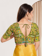 Joban Fashion Mehendi Green Viscose Rayon Padded Blouse With V Neck Elbow Sleeves - Distacart