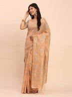 Shree Shyam Fashion Linen Cotton Orange Saree - Distacart