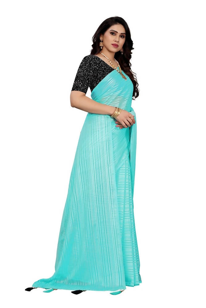 Vamika Sky Blue Georgette Seqence Saree (Riva Sky Blue)