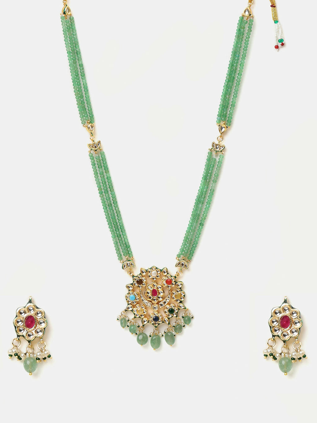 Ruby Raang Long Kundan Neckpiece With Earrings