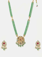 Ruby Raang Long Kundan Neckpiece With Earrings