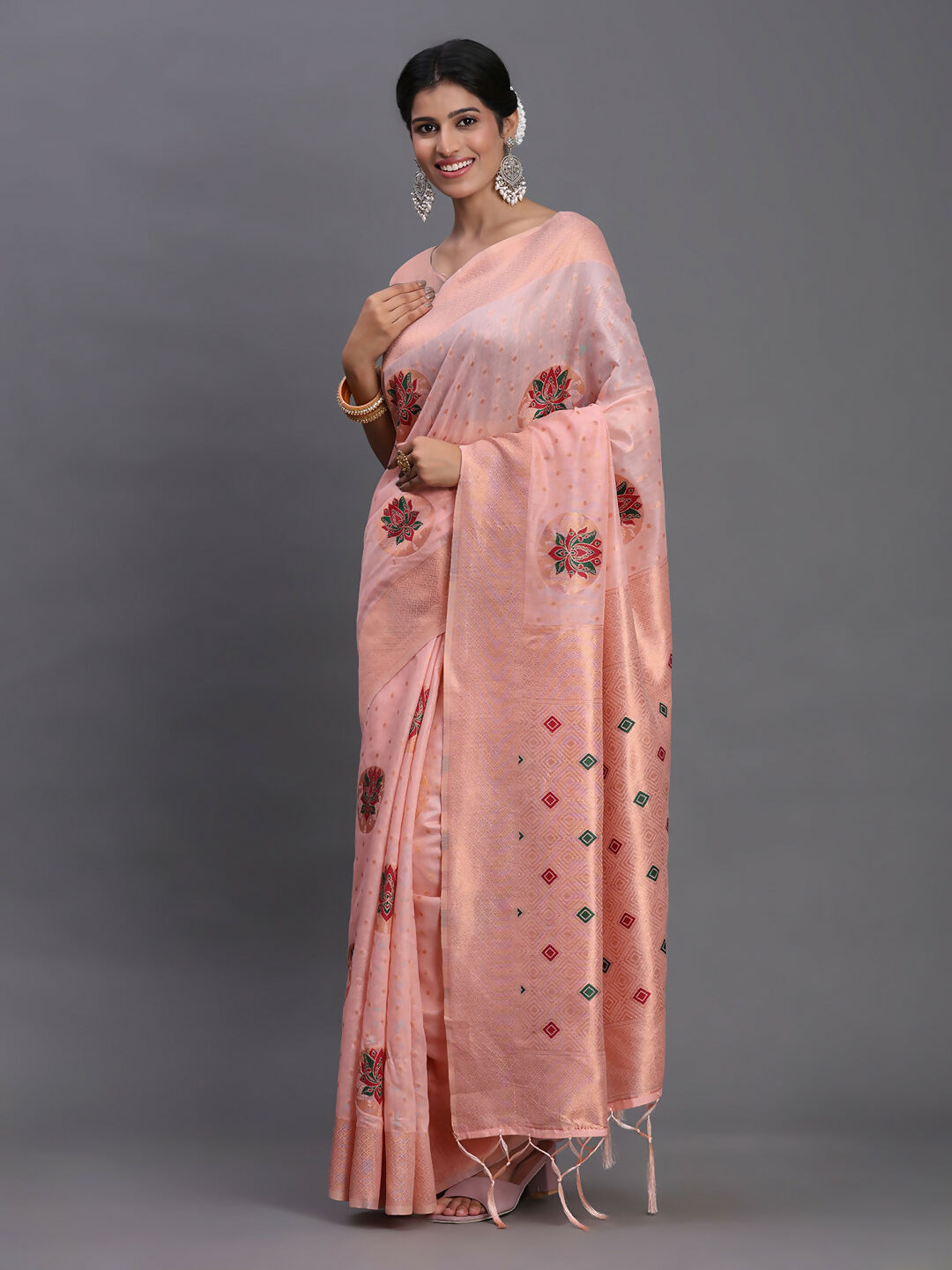 Shree Shyam Fashion Linen Cotton Light Pink Saree - Distacart