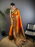Joban Fashion Banarasi Orange Woven Soft Silk Saree - Distacart