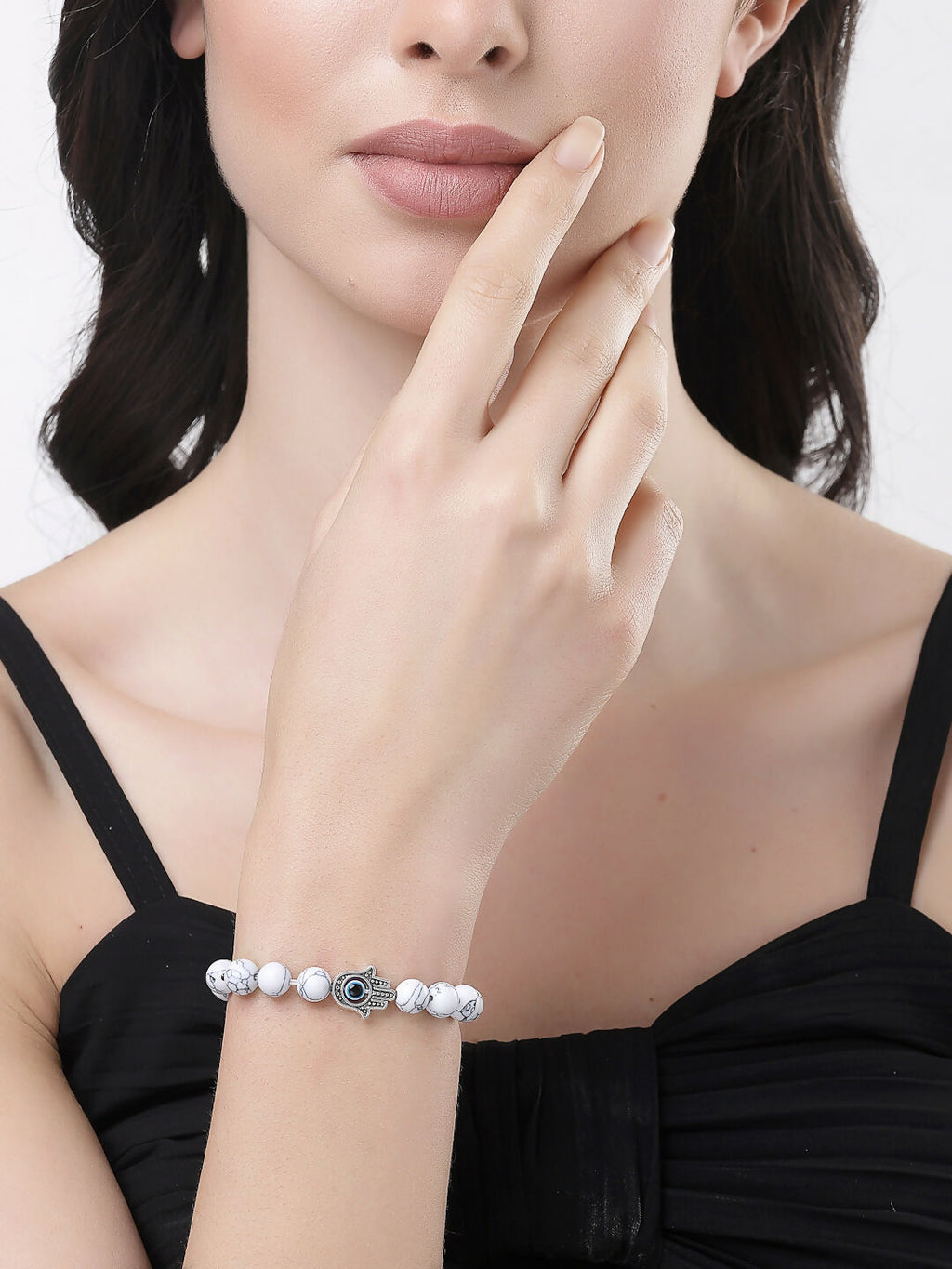 NVR Men & Women Set of 2 Black & White Marbel Crystal Bracelet - Distacart