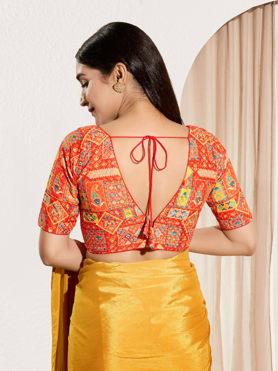 Joban Fashion Orange Viscose Rayon Padded Blouse With V Neck Elbow Sleeves - Distacart