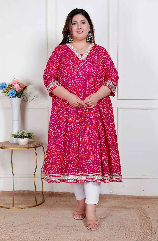 Miravan Plus Size Women'S Pink Cotton Bandhani Ethnic Anarkali Kurta - Distacart