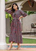 Kaajh Women's Black Bagru Print Floral Cotton Dress - Distacart