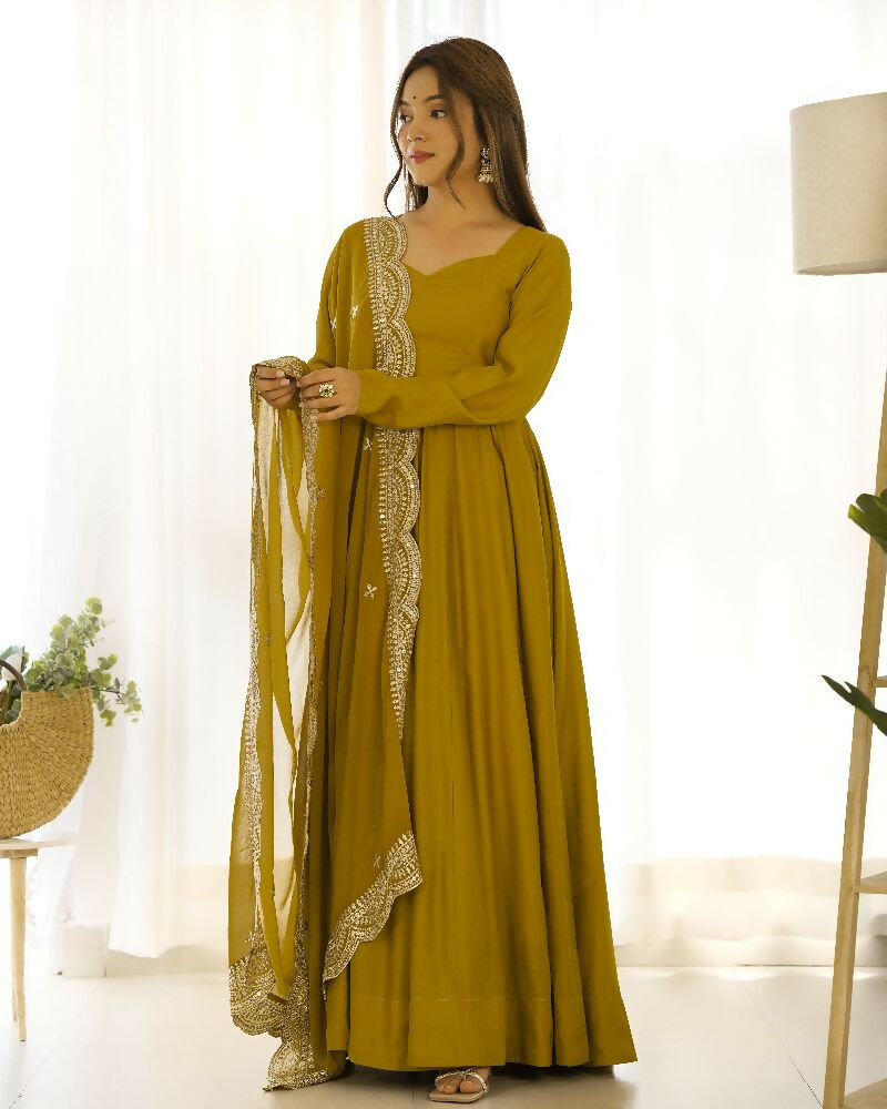 Joban Fashion Mehndi Kurta Set Chanderi Sequence Embroidery Work - Distacart