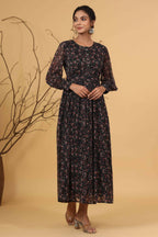 Juniper Women Navy Chiffon Printed Flared Dress - Distacart