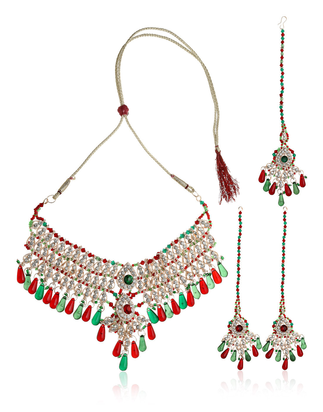 Gold-Polished Alloy Handmade Patwa Necklace Set - The Pari