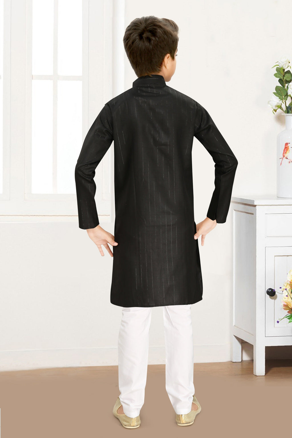 Neera Trendz Black Cotton Blend Lining Work Kid's Kurta With Pyjama