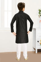 Neera Trendz Black Cotton Blend Lining Work Kid's Kurta With Pyjama
