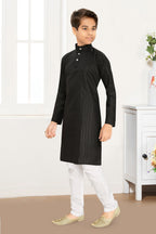 Neera Trendz Black Cotton Blend Lining Work Kid's Kurta With Pyjama