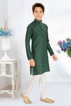 Neera Trendz Green Cotton Blend Lining Work Kid's Kurta With Pyjama