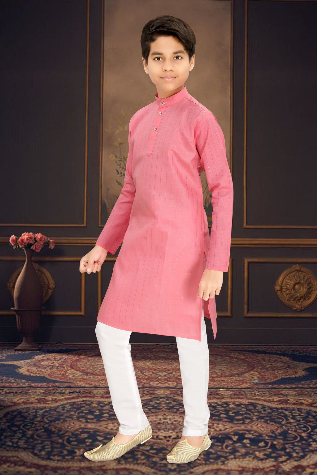 Neera Trendz Pink Cotton Blend Lining Work Kid's Kurta With Pyjama