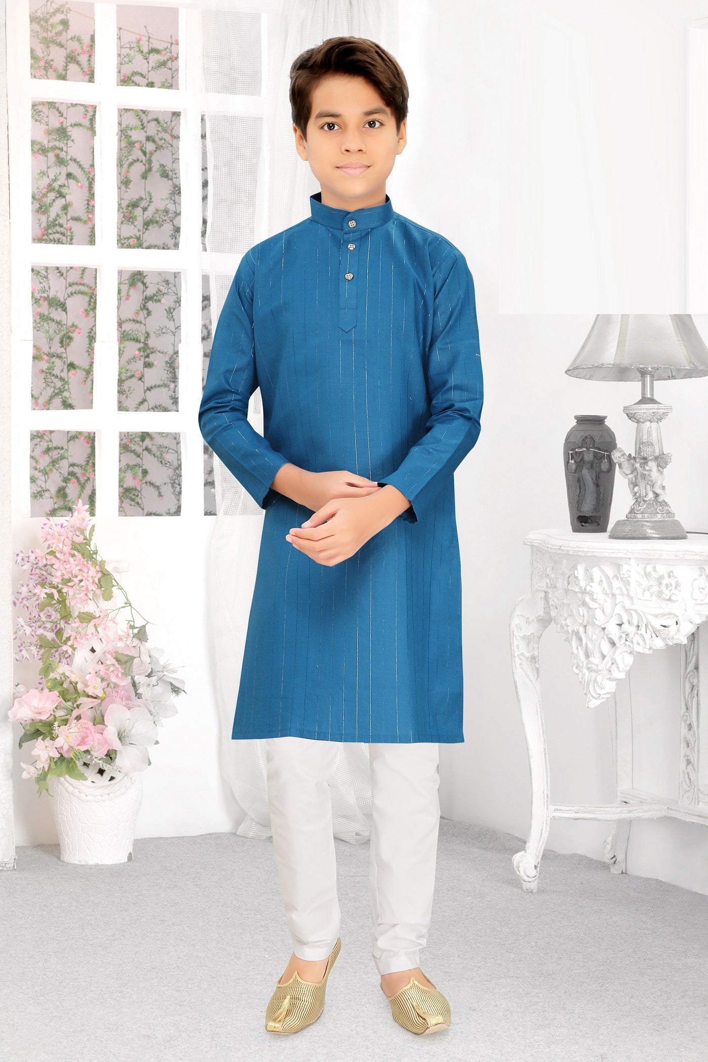 Neera Trendz Rama Cotton Blend Lining Work Kid's Kurta With Pyjama