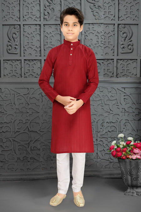 Neera Trendz Red Cotton Blend Lining Work Kid's Kurta With Pyjama