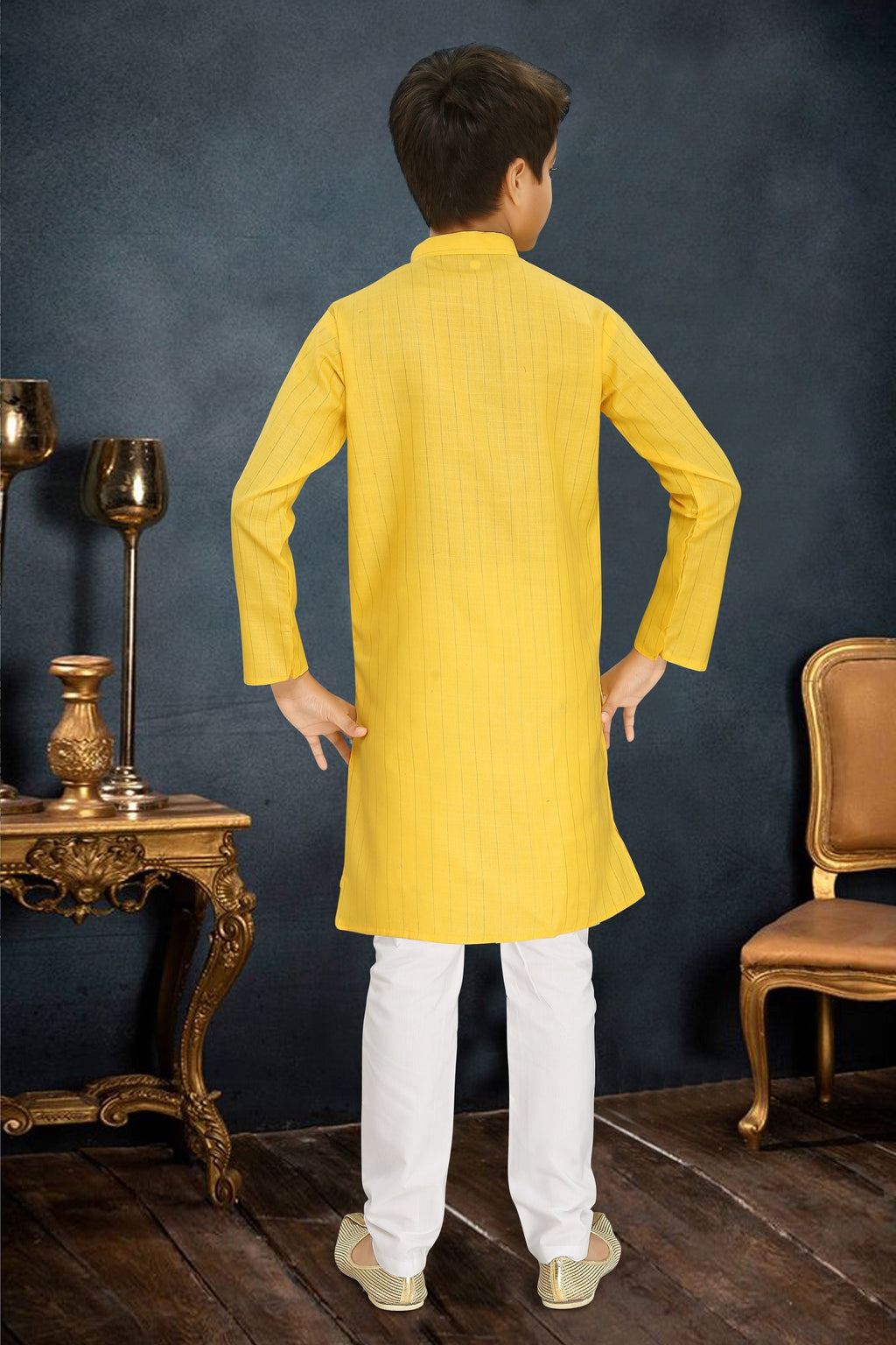 Neera Trendz Yellow Cotton Blend Lining Work Kid's Kurta With Pyjama