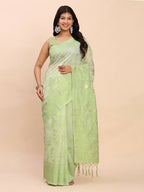 Shree Shyam Fashion Linen Cotton Light Green Saree - Distacart