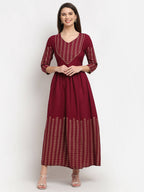 Rudra bazaar Gold Printed A-line flared Maroon Kurti - Distacart