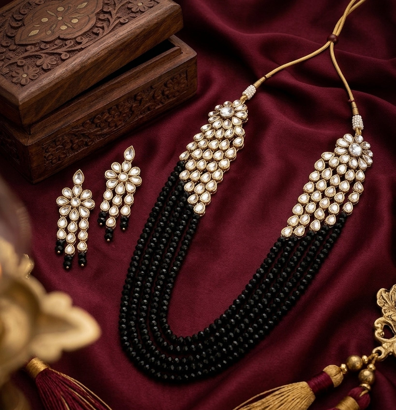 Jewel City Luxury Kundan Black Crystal Statement Necklace Set | Traditional Indian Wedding Jewelry - Distacart
