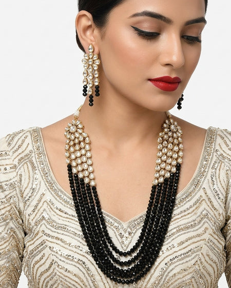 Jewel City Luxury Kundan Black Crystal Statement Necklace Set | Traditional Indian Wedding Jewelry