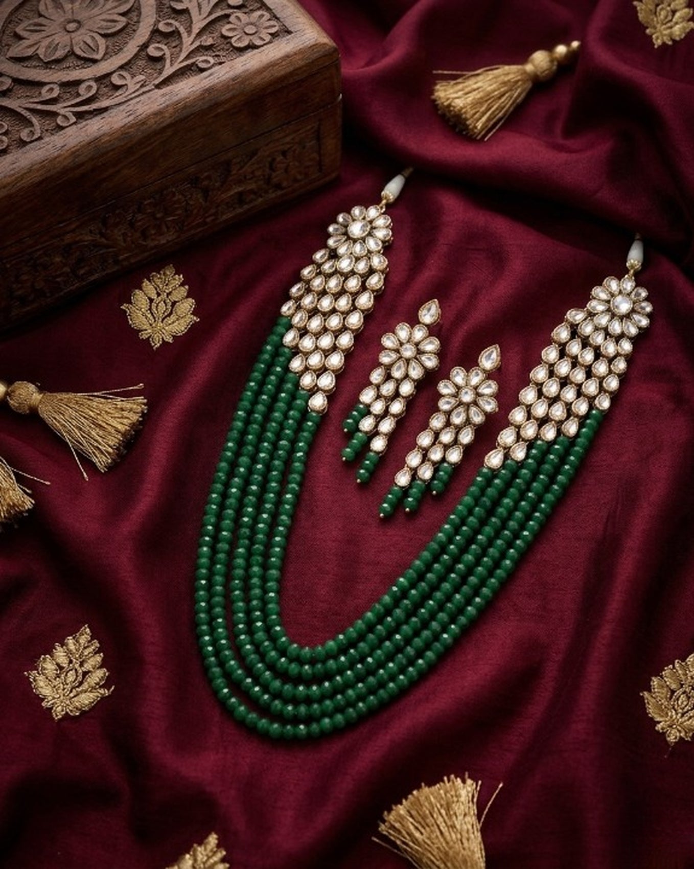 Jewel City Luxury Kundan Green Crystal Statement Necklace Set | Traditional Indian Wedding Jewelry - Distacart