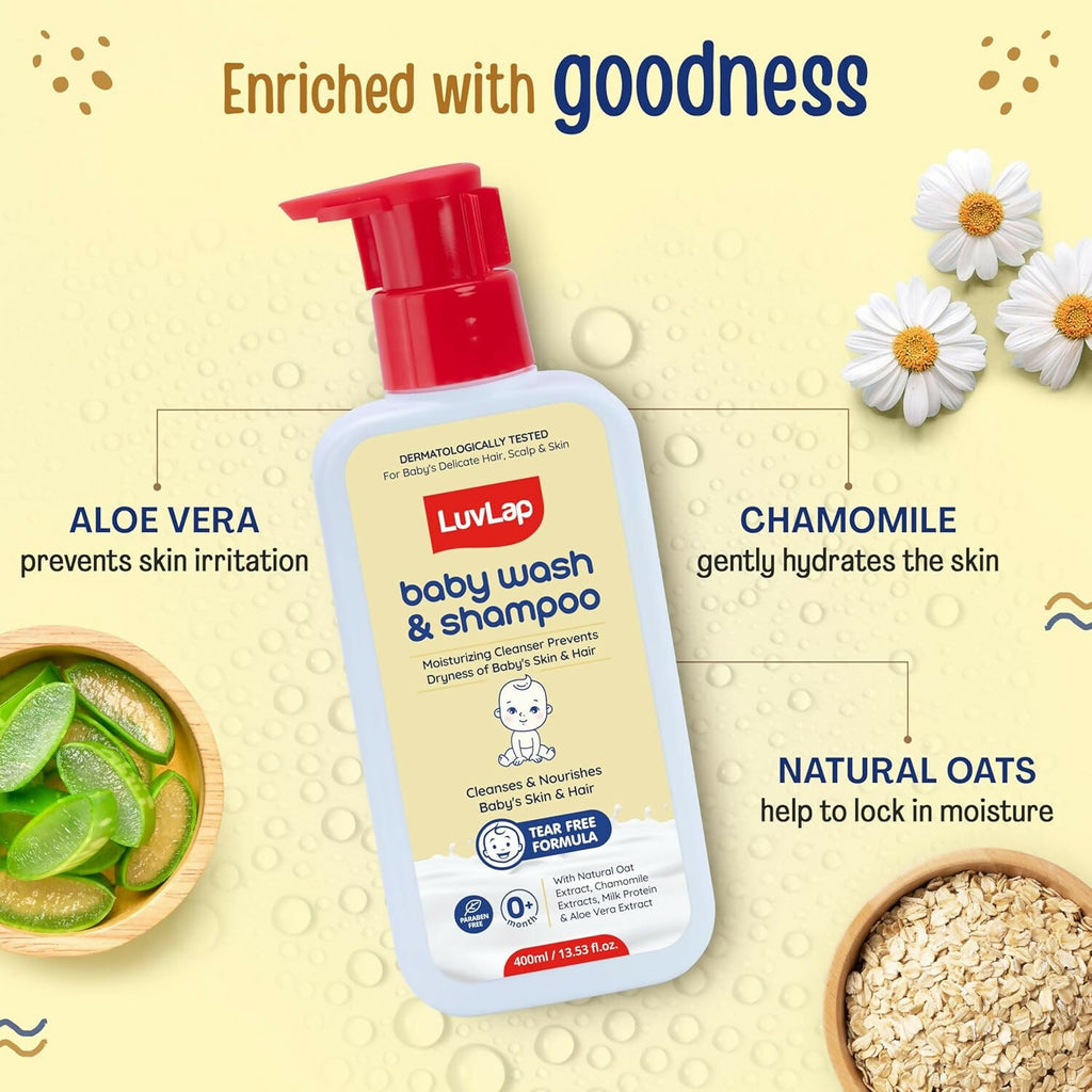 LuvLap Baby Wash & Shampoo with Chamomile, Milk Protein, Oatmeal & Shea Butter