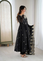 Teeya Creation Black Color Crunchy Silk Embroidery Work Wedding Wear Gown - Distacart