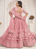 Vegaa Fashion Peach Butterfly Net Embroidered Thread Wedding Lehenga