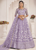 Vegaa Fashion Lavender Butterfly Net Embroidered Thread Wedding Lehenga