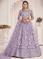 Vegaa Fashion Lavender Butterfly Net Embroidered Thread Wedding Lehenga