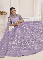 Vegaa Fashion Lavender Butterfly Net Embroidered Thread Wedding Lehenga