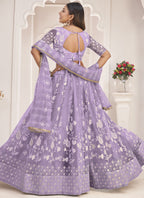 Vegaa Fashion Lavender Butterfly Net Embroidered Thread Wedding Lehenga