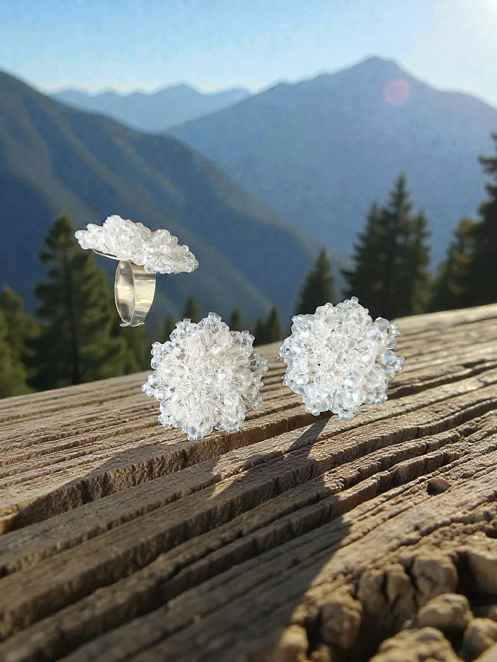 Inhanns Rangmani Crystal Duo – Adjustable Ring + Statement Earrings Set - White - Distacart