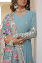 Joban Fashion Sky Blue Georgette Sequence Embroidery Work Kurta Set - Distacart