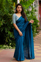 Blue Jute Silk Woven Design Saree with Unstitched Blouse - A2M