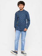 Manet Ethnic Full Sleeves Circle Printed Shirt - Blue