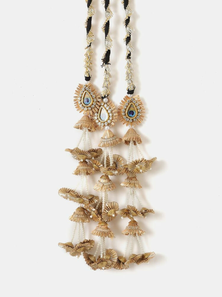 Ruby Raang Gold Gota Pati Work And Black Thread And Mirrors With Gold Stones And Mor Pankh Motif