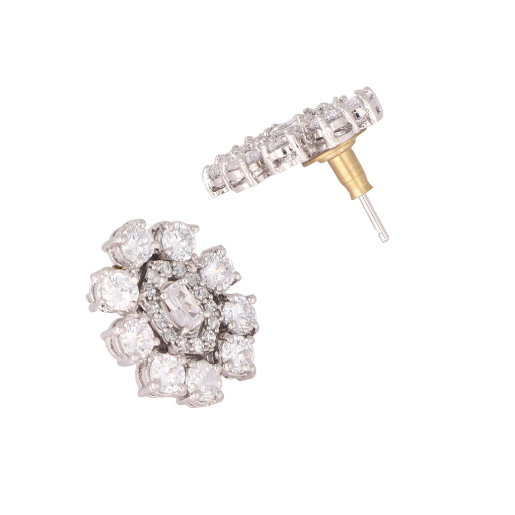 Nuyug Silver Blossom Diamond Studs - Distacart