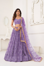 Eilara Glamorous Lavender Net With Sequins And Thread Embroidery Real Mirror Work Lehenga Choli For Wedding