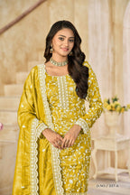 Anaita Yellow Organza Crush Stitched Suit with Embroidery Work - Distacart