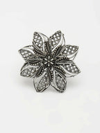 NVR Women's Silver-Toned Floral Shape Adjustable Finger Ring