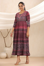 Juniper Purple muslin maxi dress with ethnic motif print with sequins & beads work - Distacart