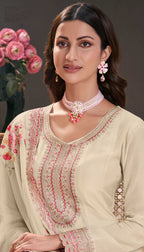 Anaita Cream Embroidered Work Silk Stitched Anarkali Suit - Distacart