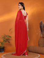 Designer Partywear Red Georgette Fancy Saree - Durga