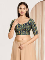 Joban Fashion Navy Blue Viscose Rayon Padded Blouse With Sweetheart Neck Elbow Sleeves - Distacart