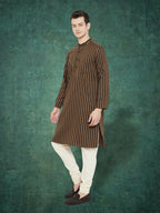 Even Apparels Men's Striped Brown and Black Kurta