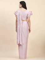 Light Pink Silk Satin Sequence Work Ready to Wear Saree with stitched Blouse - Nirvana
