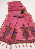 Vastranavya Pink Muga Cotton Meenakari & Azarakh Pallu Saree with Contrast Blouse - Distacart